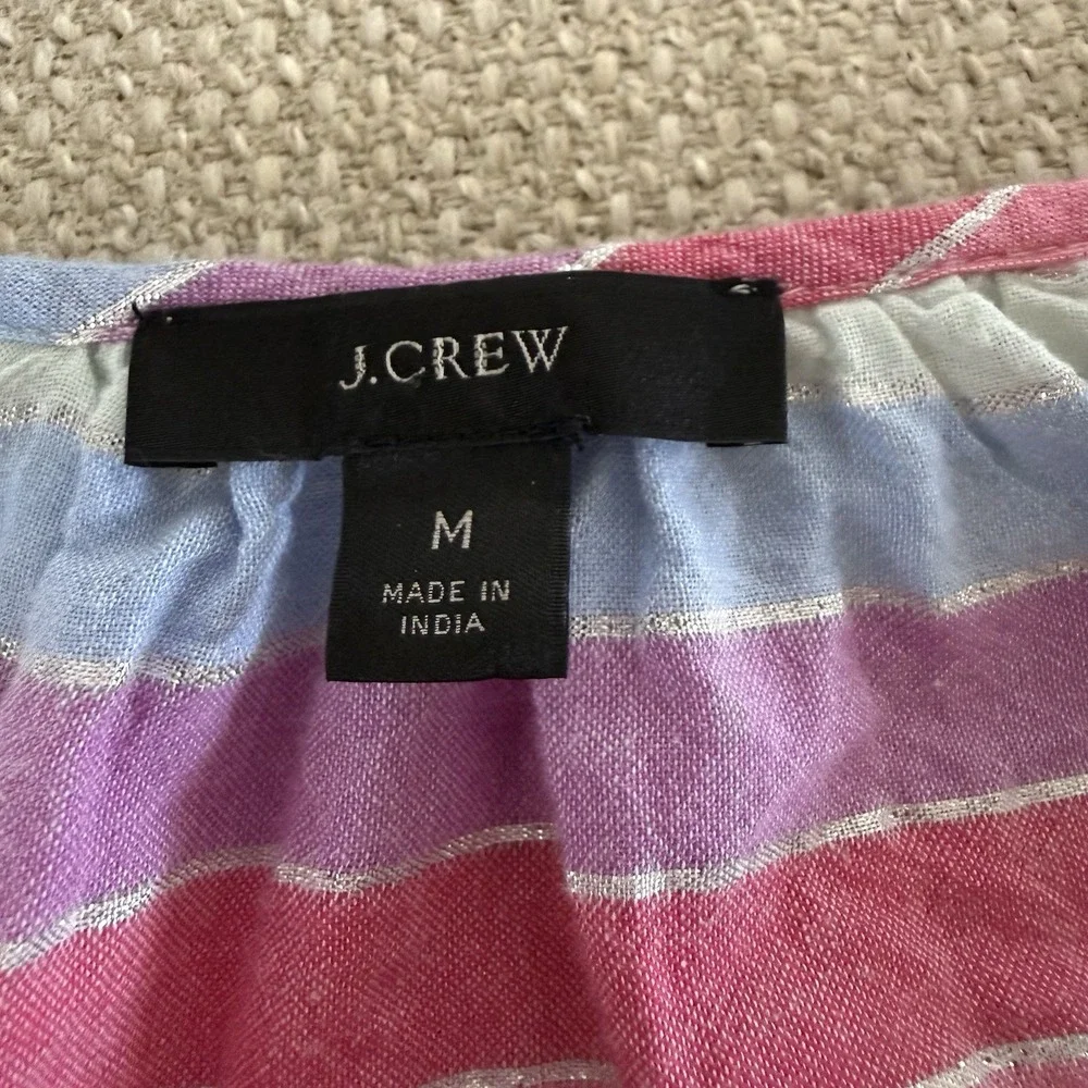 J. Crew Jack Metallic Stripe Peasant Top Tassel Tie Neckline Rainbow M Pastel